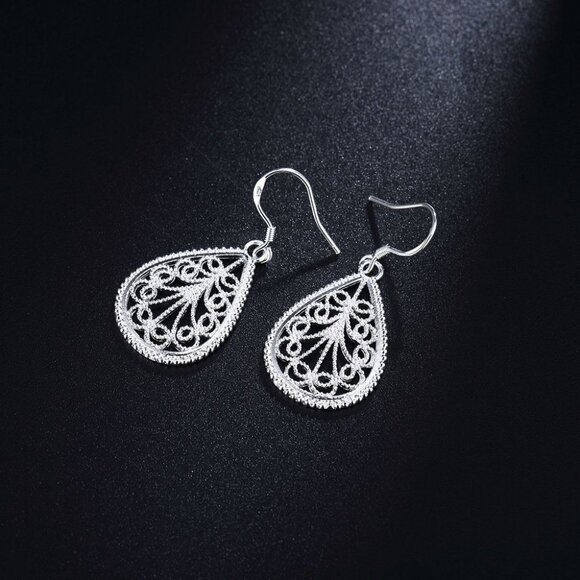 Mikaela Lane Filigree Scrolls 925 Sterling Silver Teardrop Earrings Gift Boxed - Picture 3 of 10